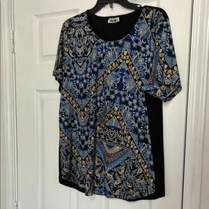Avenue Blue and Black Graphic Relaxed Blouse